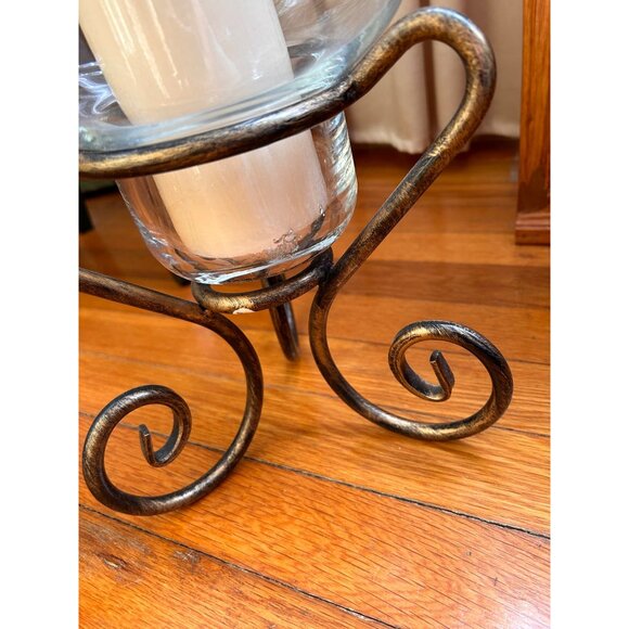Metal and Blown Glass Hurricane Pillar Candle Holder - Picture 2 of 3